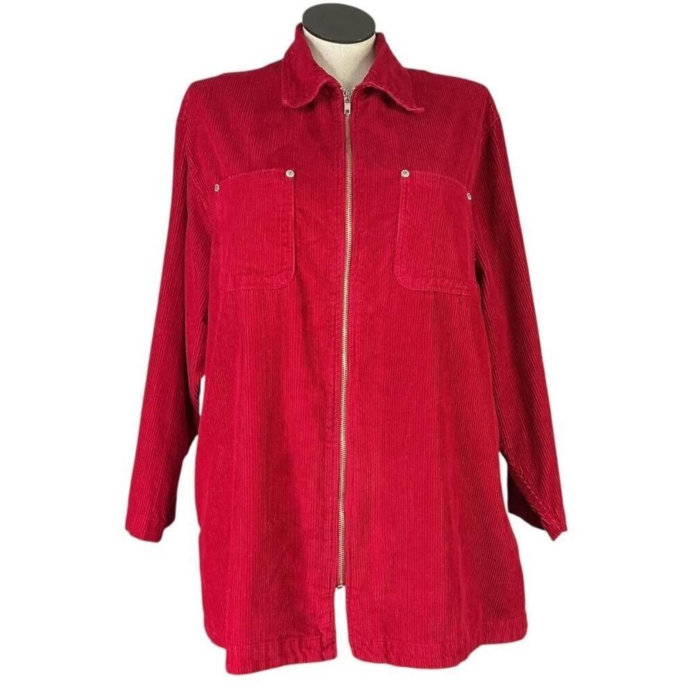 Faded Glory Shirt Shacket Women 22 24 Red Corduroy Pockets Utility Coat Y2K VTG